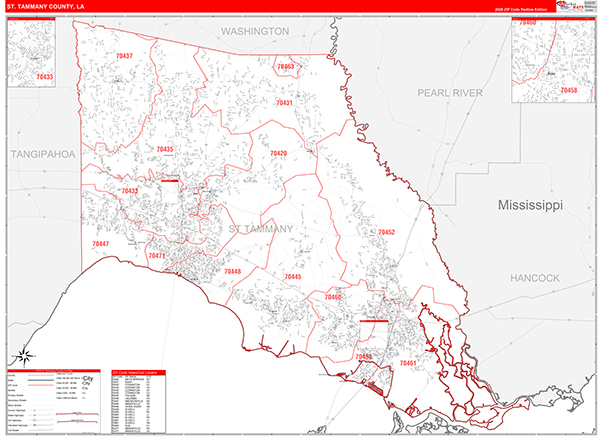 St. Tammany Parish (County), LA Zip Code Wall Map